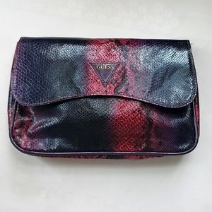 Guess M size Dark Purple & Red Faux Snake Skin Clutch Magnetic close